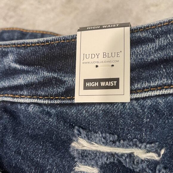 Judy Blue Shorts Womens 2XL Blue Jean High Waist Rigid Front Raw Hem New Tags - Picture 2 of 9